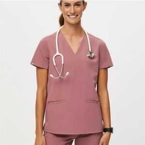 FIGS Casma Three-Pocket Scrub Top Mauve Size Large